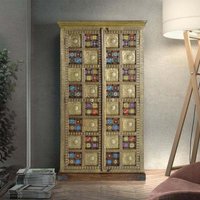 Product photograph of Trona Acacia Wood Brass Cladded 2 Door Wardrobe from Choice Furniture Superstore