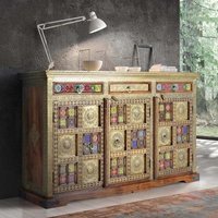 Product photograph of Trona Acacia Wood Brass Cladded Large 3 Door Sideboard - 150cm from Choice Furniture Superstore