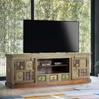 Product photograph of Trona Acacia Wood Brass Cladded Storage Tv Unit from Choice Furniture Superstore