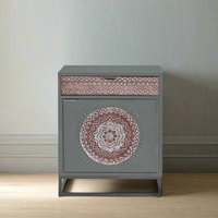 Product photograph of Lytton Hand Carved Mango Wood 1 Door Bedside Cabinet from Choice Furniture Superstore