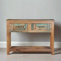 Product photograph of Zangird Recycled Wood 2 Drawer Console Table from Choice Furniture Superstore