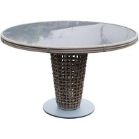 Product photograph of Skyline Dynasty Walnut Rattan And Glass Top Outdoor 4 Seater Round Dining Table - 120cm from Choice Furniture Superstore