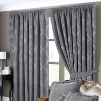 Product photograph of Winchester Silver Jacquard Pencil Pleat Curtains from Choice Furniture Superstore