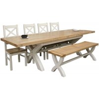 Product photograph of Homestyle Gb Painted Deluxe X-leg Extending Dining Table With 4 Cross Back Chairs And Bench from Choice Furniture Superstore
