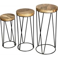 Product photograph of Hampi Mango Wood Set Of 3 Round Stools from Choice Furniture Superstore