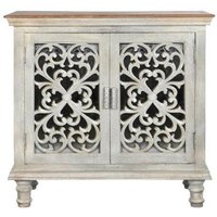 Product photograph of Grey Mango Wood Carved Small 2 Door Sideboard from Choice Furniture Superstore