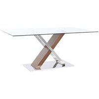 Product photograph of Madison Glass And Dark Wood 6 Seater Dining Table With X Base from Choice Furniture Superstore