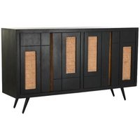 Product photograph of Indus Black Mango Wood And Rattan 4 Door Medium Sideboard - 160cm from Choice Furniture Superstore