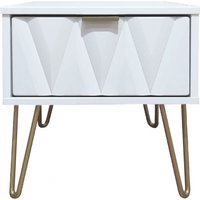 Product photograph of Diamond White 1 Drawer Bedside Cabinet With Gold Hairpin Legs from Choice Furniture Superstore