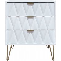 Product photograph of Diamond White 3 Drawer Midi Chest With Gold Hairpin Legs from Choice Furniture Superstore