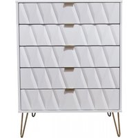 Product photograph of Diamond White 5 Drawer Chest With Gold Hairpin Legs from Choice Furniture Superstore