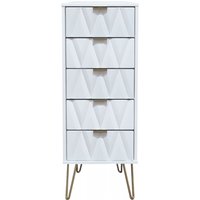 Product photograph of Diamond White 5 Drawer Narrow Chest With Gold Hairpin Legs from Choice Furniture Superstore