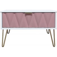 Product photograph of Diamond Pink And White 1 Drawer Midi Bedside Cabinet With Gold Hairpin Legs from Choice Furniture Superstore