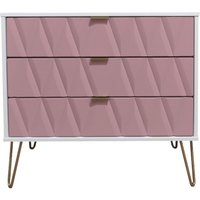 Product photograph of Diamond Pink And White 3 Drawer Small Chest With Gold Hairpin Legs from Choice Furniture Superstore