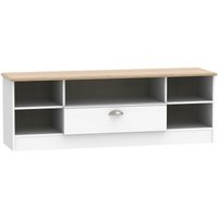 Product photograph of Victoria White And Riviera Oak 145cm Wide Tv Unit from Choice Furniture Superstore