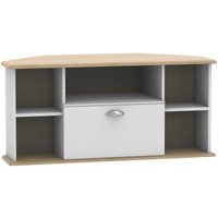 Product photograph of Victoria Grey And Riviera Oak 115cm Corner Tv Unit from Choice Furniture Superstore