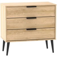 Product photograph of Hong Kong Oak Effect 3 Drawer Midi Chest With Wooden Legs from Choice Furniture Superstore