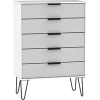Product photograph of Hong Kong Grey And White 5 Drawer Chest With Hairpin Legs from Choice Furniture Superstore