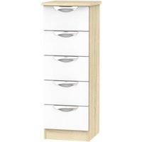 Product photograph of Camden White Gloss And Oak Effect 5 Drawer Narrow Chest from Choice Furniture Superstore