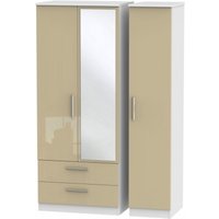 Product photograph of Knightsbridge Mushroom And White 3 Door Combi Wardrobe - 1 Mirror And Lhf 2 Drawers from Choice Furniture Superstore