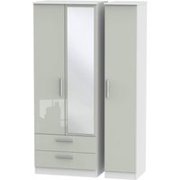 Product photograph of Knightsbridge Cashmere Gloss And White 3 Door Tall Combi Wardrobe - 1 Mirror And Lhf 2 Drawers from Choice Furniture Superstore