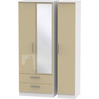 Product photograph of Knightsbridge Mushroom And White 3 Door Tall Combi Wardrobe - 1 Mirror And Lhf 2 Drawers from Choice Furniture Superstore