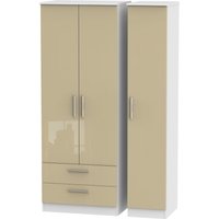 Product photograph of Knightsbridge Mushroom And White 3 Door Tall Triple Wardrobe - Lhf 2 Drawers from Choice Furniture Superstore