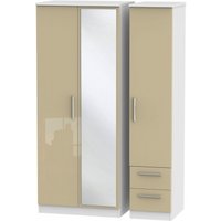 Product photograph of Knightsbridge Mushroom And White 3 Door Combi Wardrobe - 1 Mirror And Rhf 2 Drawers from Choice Furniture Superstore