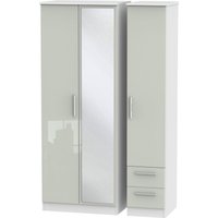 Product photograph of Knightsbridge Cashmere Gloss And White 3 Door Tall Combi Wardrobe - 1 Mirror And Rhf 2 Drawers from Choice Furniture Superstore