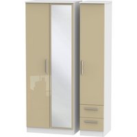 Product photograph of Knightsbridge Mushroom And White 3 Door Tall Combi Wardrobe - 1 Mirror And Rhf 2 Drawers from Choice Furniture Superstore