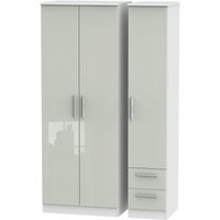 Product photograph of Knightsbridge Cashmere Gloss And White 3 Door Tall Triple Wardrobe - Rhf 2 Drawers from Choice Furniture Superstore