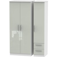 Product photograph of Knightsbridge Cashmere Gloss And White 3 Door Triple Wardrobe - Rhf 2 Drawers from Choice Furniture Superstore