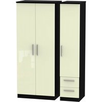 Product photograph of Knightsbridge Cream Gloss And Black 3 Door Triple Wardrobe - Rhf 2 Drawers from Choice Furniture Superstore