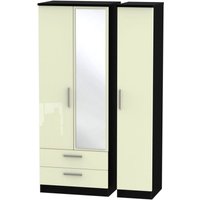 Product photograph of Knightsbridge Cream Gloss And Black 3 Door Tall Combi Wardrobe - 1 Mirror And Lhf 2 Drawers from Choice Furniture Superstore
