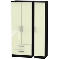 Product photograph of Knightsbridge Cream Gloss And Black 3 Door Tall Triple Wardrobe - Lhf 2 Drawers from Choice Furniture Superstore