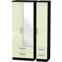 Product photograph of Knightsbridge Cream Gloss And Black 3 Door Tall Combi Wardrobe - 1 Mirror from Choice Furniture Superstore
