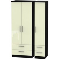 Product photograph of Knightsbridge Cream Gloss And Black 3 Door Tall Triple Wardrobe - 4 Drawers from Choice Furniture Superstore