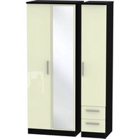 Product photograph of Knightsbridge Cream Gloss And Black 3 Door Tall Combi Wardrobe - 1 Mirror And Rhf 2 Drawers from Choice Furniture Superstore