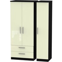 Product photograph of Knightsbridge Cream Gloss And Black 3 Door Triple Wardrobe - Lhf 2 Drawers from Choice Furniture Superstore