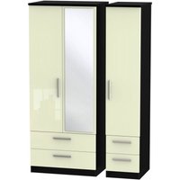 Product photograph of Knightsbridge Cream Gloss And Black 3 Door Combi Wardrobe - 1 Mirror from Choice Furniture Superstore