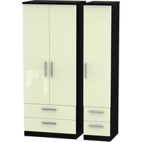 Product photograph of Knightsbridge Cream Gloss And Black 3 Door Triple Wardrobe - 4 Drawers from Choice Furniture Superstore