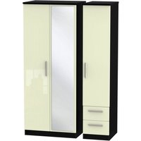 Product photograph of Knightsbridge Cream Gloss And Black 3 Door Combi Wardrobe - 1 Mirror And Rhf 2 Drawers from Choice Furniture Superstore