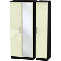 Product photograph of Knightsbridge Cream Gloss And Black 3 Door Triple Wardrobe - 1 Mirror from Choice Furniture Superstore