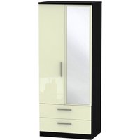 Product photograph of Knightsbridge Cream Gloss And Black 2 Door Combi Wardrobe - 1 Mirror from Choice Furniture Superstore
