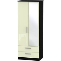 Product photograph of Knightsbridge Cream Gloss And Black 2 Door Tall Combi Wardrobe - 1 Mirror from Choice Furniture Superstore