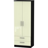 Product photograph of Knightsbridge Cream Gloss And Black 2 Door 2 Drawer Tall Wardrobe from Choice Furniture Superstore