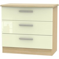 Product photograph of Knightsbridge Cream Gloss And Light Oak 3 Drawer Small Chest from Choice Furniture Superstore