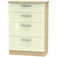 Product photograph of Knightsbridge Cream Gloss And Light Oak 4 Drawer Deep Chest from Choice Furniture Superstore