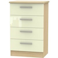 Product photograph of Knightsbridge Cream Gloss And Light Oak 4 Drawer Midi Chest from Choice Furniture Superstore