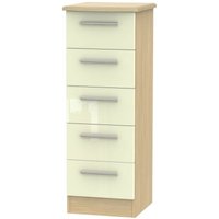 Product photograph of Knightsbridge Cream Gloss And Light Oak 5 Drawer Narrow Chest from Choice Furniture Superstore